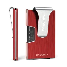 Holders CASEKEY Rfid Anti Metal Card Holder Men Wallet Money Bag Red Slim Male Mini Smart Magic Minimalist Pocsafe Wallet Aluminum