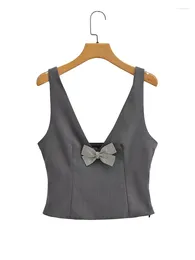 Tank da donna Chic Lady Fashion Decoration Decorazione Bow Summer Short Slim gilet Slips Ladies Sleeveless 2024 Tops grigio casual