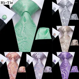 Ties Hi-Tie Mint Green Paisley Silk Wedding Tie للرجال تصميم الموضة الصيفية تصميم هدايا كوفلينك هدايا