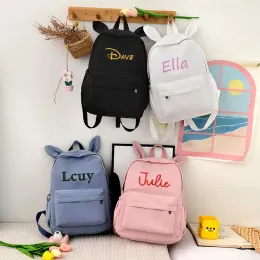 Mochilas Nome personalizado Color Solid Rabbit Student Backpack Bordado Bordado Crianças Personalizadas Moda de Grande Capacidade Para Escolares