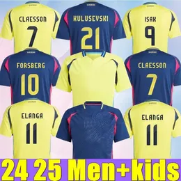 2024 İsveç Futbol Formaları Milli Takımı 24 25 Retro Larsson Erkek Dahlin Brolin Sarı Uzak Mavi Yetişkin Futbol Gömlekleri Üniformaları Çocuk Kiti