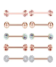 10pcsset ouro anéis de língua rosa anéis de aço inoxidável Brincos de acrílico Barbells corpora trago piercing jóias ring7165092