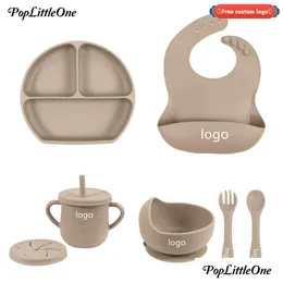 Чашки посуды посуда чашки чашки персонализированные название Baby Sile Sailware Set Feeding BPA Plate Palt