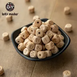 Vamos fazer miçangas de madeira para chocalhos 500pc Square Wood Wood t English Letter Beads Baby Toys