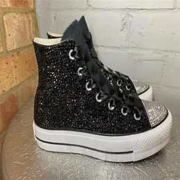 Lässige Schuhe Diamant dicke Sohle Innenhöhe Hand benutzerdefinierte Leinwand Frühling und Herbst Männer Frauen groß Größe 35-46