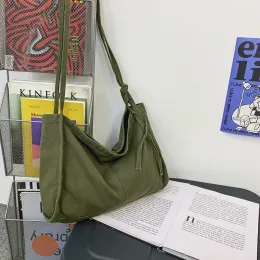 Väskor Student Big Capacity Canvas Textil Ita Green Over Axel Bag Eesthetic Y2K Grunge Fabric Korea Stylish School Book Leptop Bag