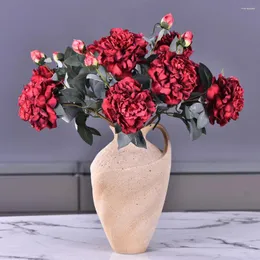 Flores decorativas de alta qualidade 2 cabeças Artificial Peony Branch Vintage Fake for Wedding Home Decoration Fleurs Articielles