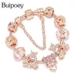 Charm Bracelets Buipoey Rose Gold Shiny Heart Crown Auto Perlen Armreif für Frauen Männer Original Schmuck Geschenk Großhandel