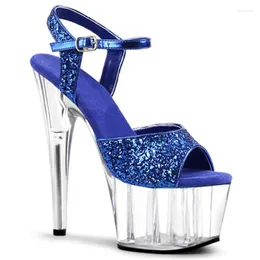 Dance Shoes Crystal Platform 15cm High-heeled Sandals Sequined Material On Stage Display Women's 6-inch Steel Pole