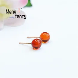 Stud Earrings Natural S925 Silver Inlaid Blood Pearl Water Purifying Amber Earring Simple Elegant Personalized Charm Fashion Versatile