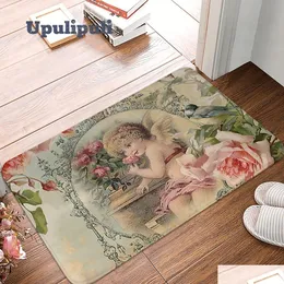 Carpet Victorian Angel Print And Pink Vintage Roses Doormat Flannel Rug Anti-Slip Absorbent Mat For Floor Washable Toilet Entrance M Dhygf