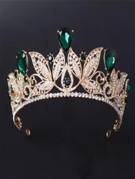 Vintage Green Red Bridal Tiara Fashion Golden Diadem for Women Wedden Vest Dress Hair Jewelry Crown Acessórios 2202184526712