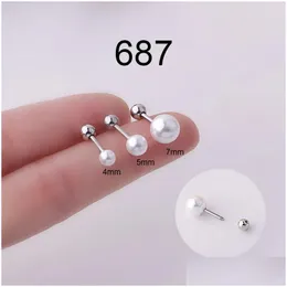 Stud Earrings 1Pcs 20G Stainless Steel Imitation Pearl Zircon Cartilage Ear Conch Snug Screw Back Earring Piercing Jewelry Drop Delive Dhvoy