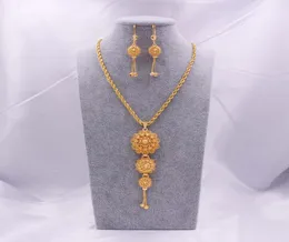 Set di gioielli 18k Etiopi Oro in Arabia Necklace Orecchino a ciondolo per donne Indian Dubai African Wedding Party Bridal Gifts Set6933703