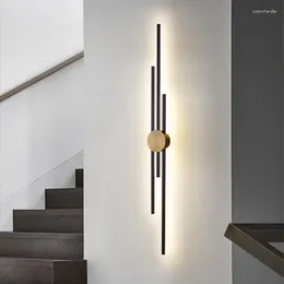 Lâmpadas de parede modernas Luminos longos de luxo de luxo preto e ouro luz