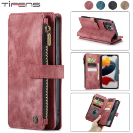 Wallets Zipper Wallet Leather Case for Iphone 14 13 12 Mini 11 Pro Xs Max Xr X 8 7 6 6s Plus Se 2020 2022 Flip Magnetic Card Phone Cover