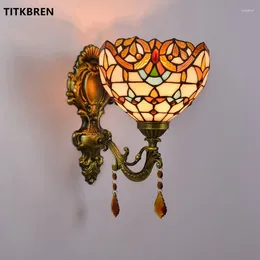 Lâmpadas de parede Arte barroca de manchado Mediterrâneo Tiffany iluminação de cristal Bedroom Bedside Mirror Front Lamp Barring Igreja