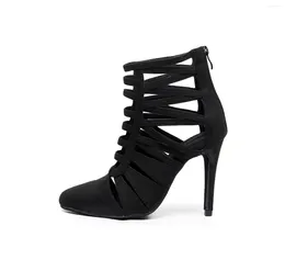 Tanzschuhe Frau Latin Ballsaal Moderne schwarze Flanell Wildleder Gummi -Sohle Jazz Salsa Stiletto Ferse Damen geschlossene Tiere Stiefel