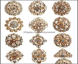 Pimler Broşlar Takı 24 PCCS Berrak kristal Rhinestones Kadın Gelin Altın Broş Pimleri için DIY Düğün Buket Kitleri Dalgalanma Teslimat 2027113059