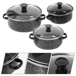 Pannor 1set/3pcs Soup Pot Frey Pan krapan Stockpot Emamel Cook Stock Instant Noodle With Lid Kitchen Cookware