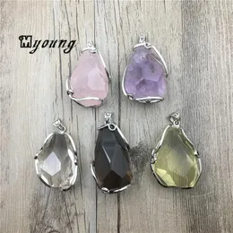 Pendant Necklaces Water Drop Nature Crystal Cutting With Silver Plated Wire Wrapped Rose Quartzs Amethysts Citrines Clear