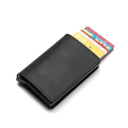 Holders YUECIMIE Genuine Leather + Aluminum Automatic Credit Card Case For Men RFID Blocking Metal + Real Leather Card Holder Wallets