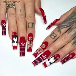 Falsche Nägel süße Penguin -Lebkuchen falsche Nägel 2023 Weihnachten gefälschte Nägel Tipps für DIY Manicure Neujahr Geschenke Coffin Lady Künstliche Nägel Y240419 Y240419