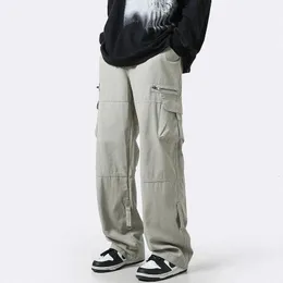 Houzhou Cargo Pants Men Zipper特大の広い脚のズボン男性通りのヒップホップカジュアル韓国の日本のポケットサファリスタイル240409