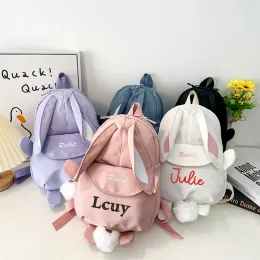 Backpacks Personalized Bunny Backpack Embroidery Kids Cartoon Cute School Bag Custom Name Treats Bag for Easter Baby Girls Gift Bag