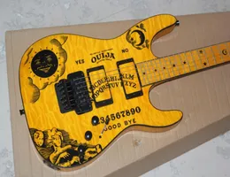 Ltd Kirk Hammetts Flame Maple Maple Top amarelo Kh2 Ouija Guitarra Electric Star Moon Inclay Floyd Rose Tremolo EMG Pickups Black Hardwar4292275