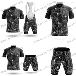 Rennsets 2024 Funny Cycling Jersey Set Summer Spiderweb Mens Kit Road Bike Shirts Anzug Fahrrad Bib Shorts Mtb Maillot Ropa