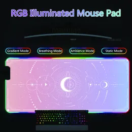 Pads Moon Star RGB LED Backlight Mouse Pad Stor mause Pad Gamer Söt skrivbord Mat Kawaii XXL -spel Tillbehör Keyboard Pink Mattor