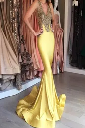 Модные лимонные вечерние платья Deep Vneck Golden Sequint