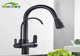 Золото -чернокодое китцен очищенное кран вытягивает воду фильтра Tap 23 Way Torneira Cold Mixer раковина Crane Кухонный