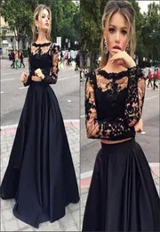 2020 Black Cheap Two Pieces Prom Dresses Illusion Long Hermes A Line Sexig full spets svep Train Party Evening Dresses We6329213