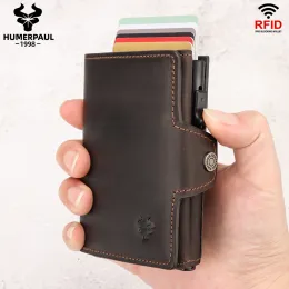 Holders HUMERPAUL Smart Pop Up Card Wallet for Men RFID Genuine Leather Card Case Slim Women Zip Coin Purse with Notes Compartment