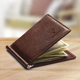 Clips Ultrathin Men's Money Clip Wallet Vintage Geneine Leather Bifold Bifold Presh Mini Highs High