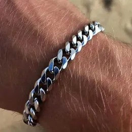 Kette Neue 5mm klobige Miami Curb -Kettenarmbänder für Männer Edelstahl Kubaner Link Kette Armband Klassiker Punk Heavy Male Schmuck Y240420