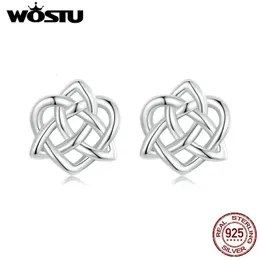 Wostu 925 Sterling Silver Harged Heart Aasped Celtic Knoring Stalling Design Scaved Design per Women Christmas Party Gioielli Gift 240408