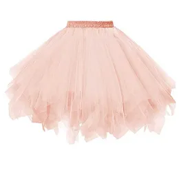 Röcke 2024 Neue Damen Chiffon Tüllrock SWT Hoopless Unterrocks Falten Tanz Tutu Miniröcke Weibchen Puffy Prom Pettirt Y240420