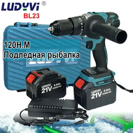 21V 13mm 브러시리스 전기 드릴 120nm 4000mAh 배터리 충격 기능이있는 무선 스크루 드라이버 드릴 아이스 전동 공구 240418