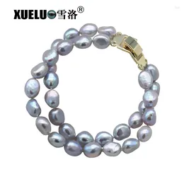 Strand xueluo mode dubbelsträngar ljusgrå barock naturlig odlad sötvatten pärlarmband för kvinnor