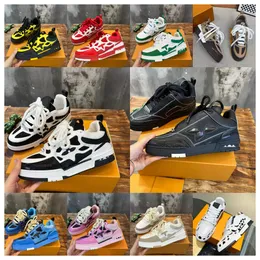 2024 Neues Luxusdesigner Skate Sneaker Schuhe Männer Frauen Trainer Virgil Kalbskin Hochwertiger Buchstaben Overlays Leder Plattform Low Sports Casual Schuh