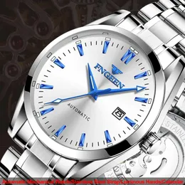 Avanadores de pulso Azul Ponteiro Assista Men Mechanical Wristwatch Luxury Automático Aço inoxidável Relógios para Relógio Man Relogio Masculino