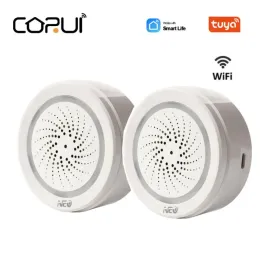 Контроль Corui Tuya Smart Wi -Fi 2 в 1 датчик тревоги сирены 100 дБ звук беспроводной срок службы срока службы дистанционного управления тревога сирена + датчик температуры