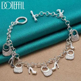 سلسلة Doteffil Silver Color High High Heels Bag Bracelets Chain for Women Charm Carming Complete Jewelry Y240420