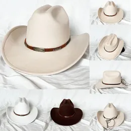 Homens, mulheres, chapéu de cowboy ocidental com cinto de inverno outono igreja jazz elegante cowgirl sombro taps 240412