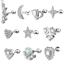 Stud Küpe Alisouy 2pcs CZ Zirkonia Opal Yıldız Ay Kalp Çapraz Paslanmaz Çelik Kulak Tragus Kıkırdak Erkekler Kadınlar Piercing Mücevherat