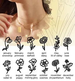 Pendant Necklaces Unift Month Birth Flower For Women Stainless Steel Layer Chain Floral Engraved Necklace Choker Trendy Jewelry