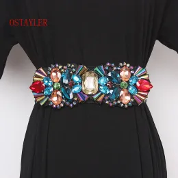 Bälten Geometriska Big Crystal Gem midjebälten Kvinnor Vitgrå guld Färgglada Rhinestone Bead Elastic Waistband Corset Strech Belts 2019